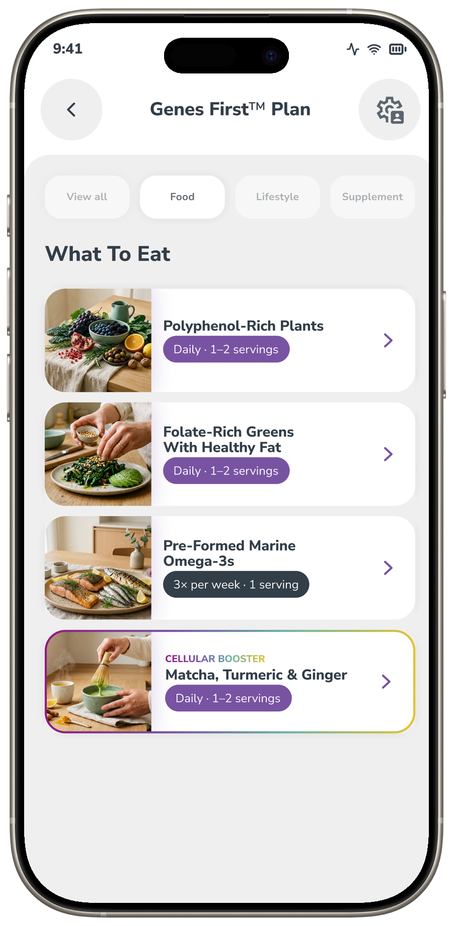 The 3X4 Health app showing a plan's What To Eat list